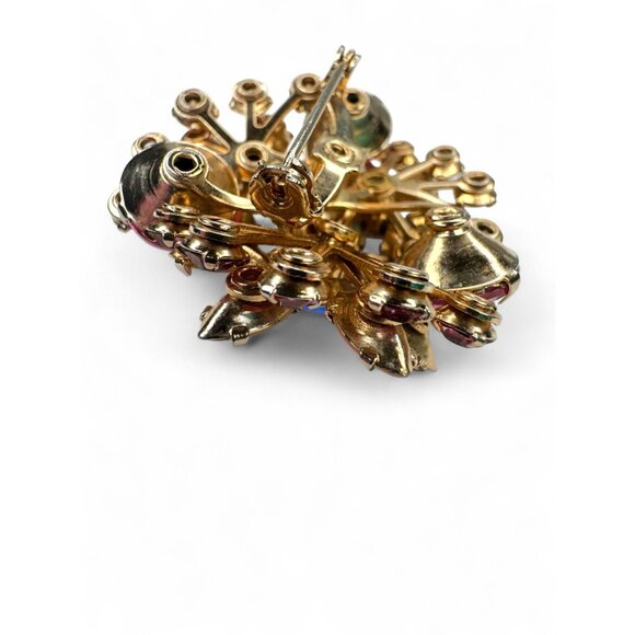 Vintage Flower Brooch Clip On Earrings Set Pink Crystal Faux Pearls - Picture 12 of 15